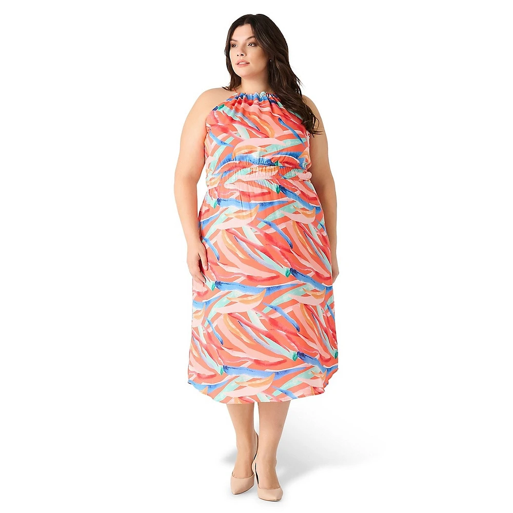 Plus Halterneck Print Midi Dress