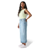 Five-Pocket Long Denim Skirt