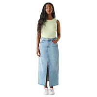 Five-Pocket Long Denim Skirt
