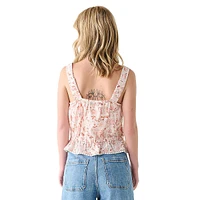 Drawstring Ruffled Floral Tank Top