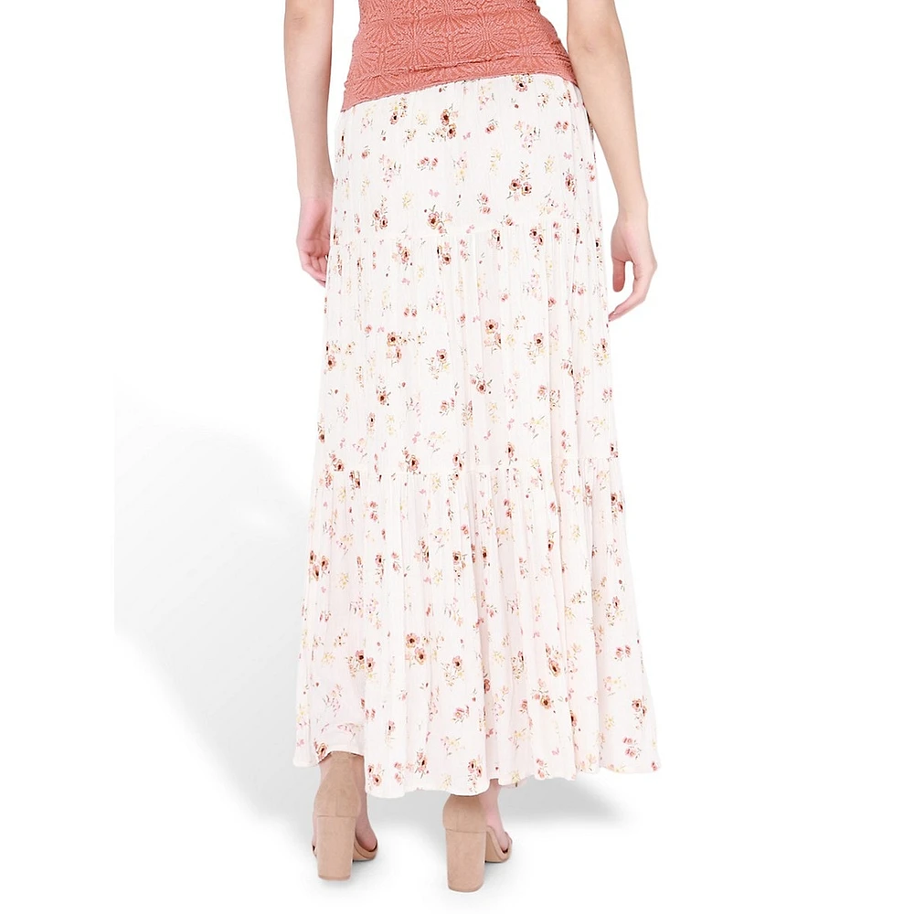 Ditsy Floral Drawstring Tiered Maxi Skirt