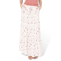 Ditsy Floral Drawstring Tiered Maxi Skirt