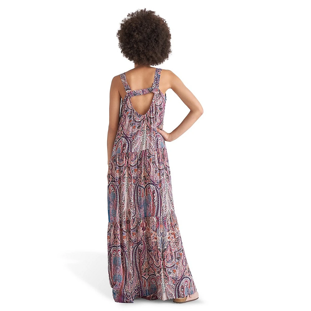 Paisley Floral-Print Strappy Tiered Maxi Dress