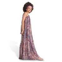 Paisley Floral-Print Strappy Tiered Maxi Dress