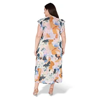 Plus Abstract-Print Tiered Midi Dress