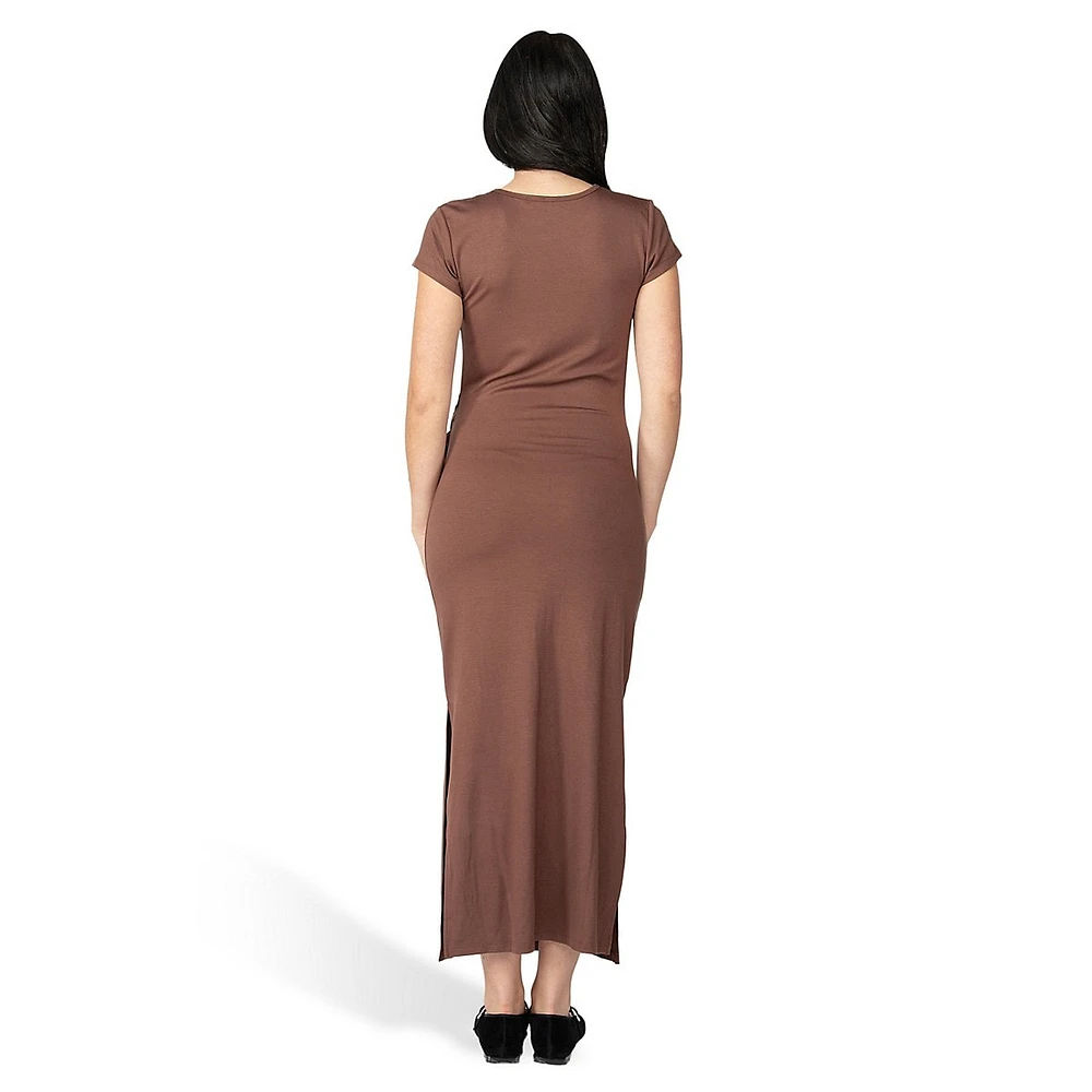 Side-Knot Stretch Midi Dress