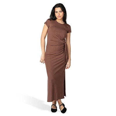 Side-Knot Stretch Midi Dress