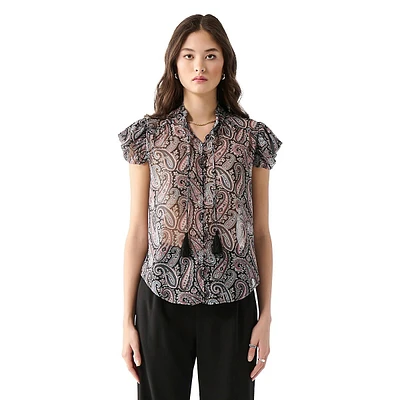 Paisley Cap-Sleeve Blouse