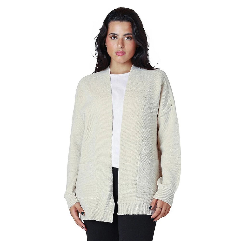 Open-Front Ottoman Knit Cardigan