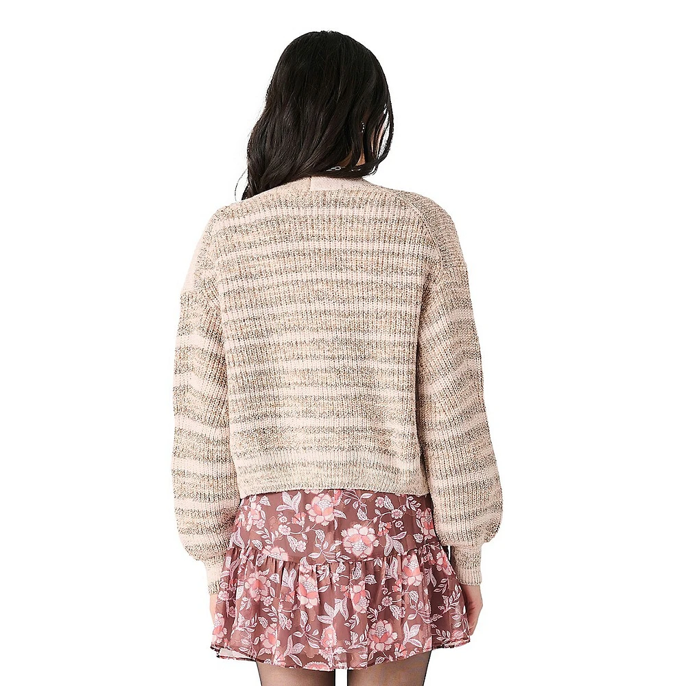 Neutral-Stripe Open-Front Cardigan