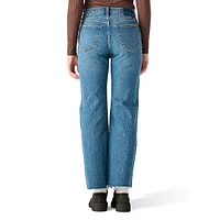 Straight-Leg Frayed-Hem Jeans