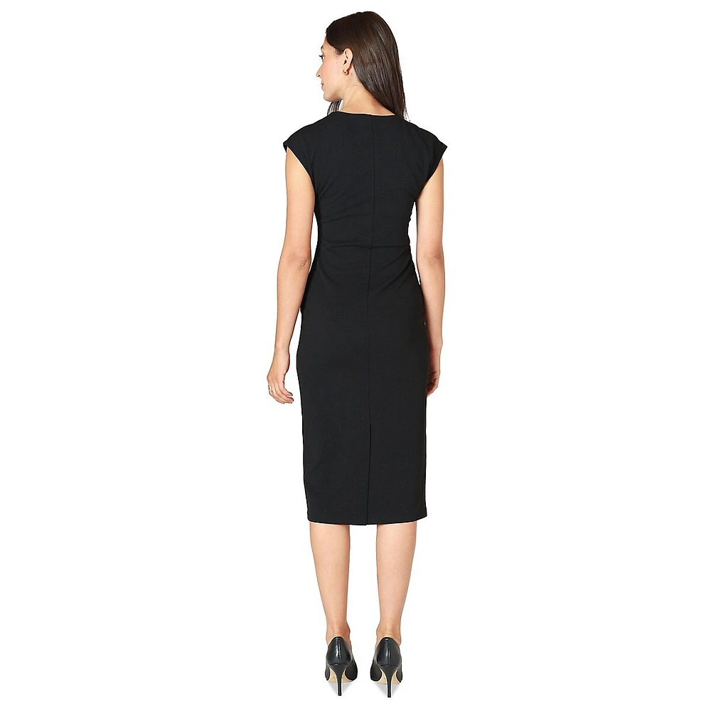 V-Neck Cap-Sleeve Midi Sheath Dress