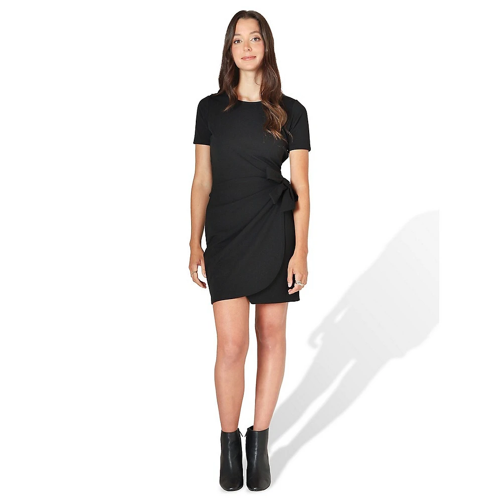 Short-Sleeve Side-Tie Fitted Mini Dress