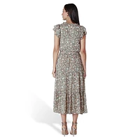 Flutter-Sleeve Floral Midi Dress