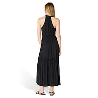 Tiered Tie-Neck Midi Dress