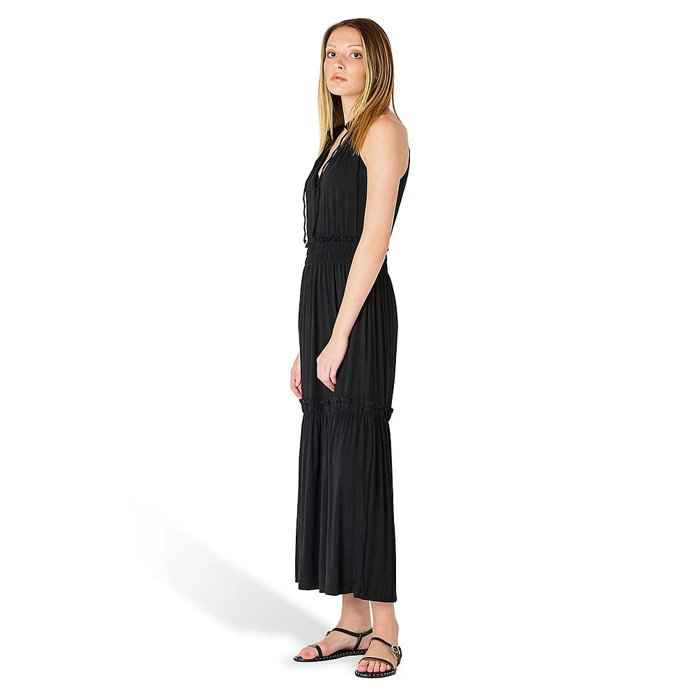 Tiered Tie-Neck Midi Dress