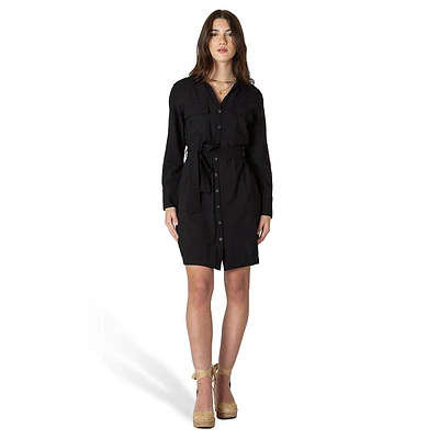 Military-Inspired Long-Sleeve Mini Shirt Dress