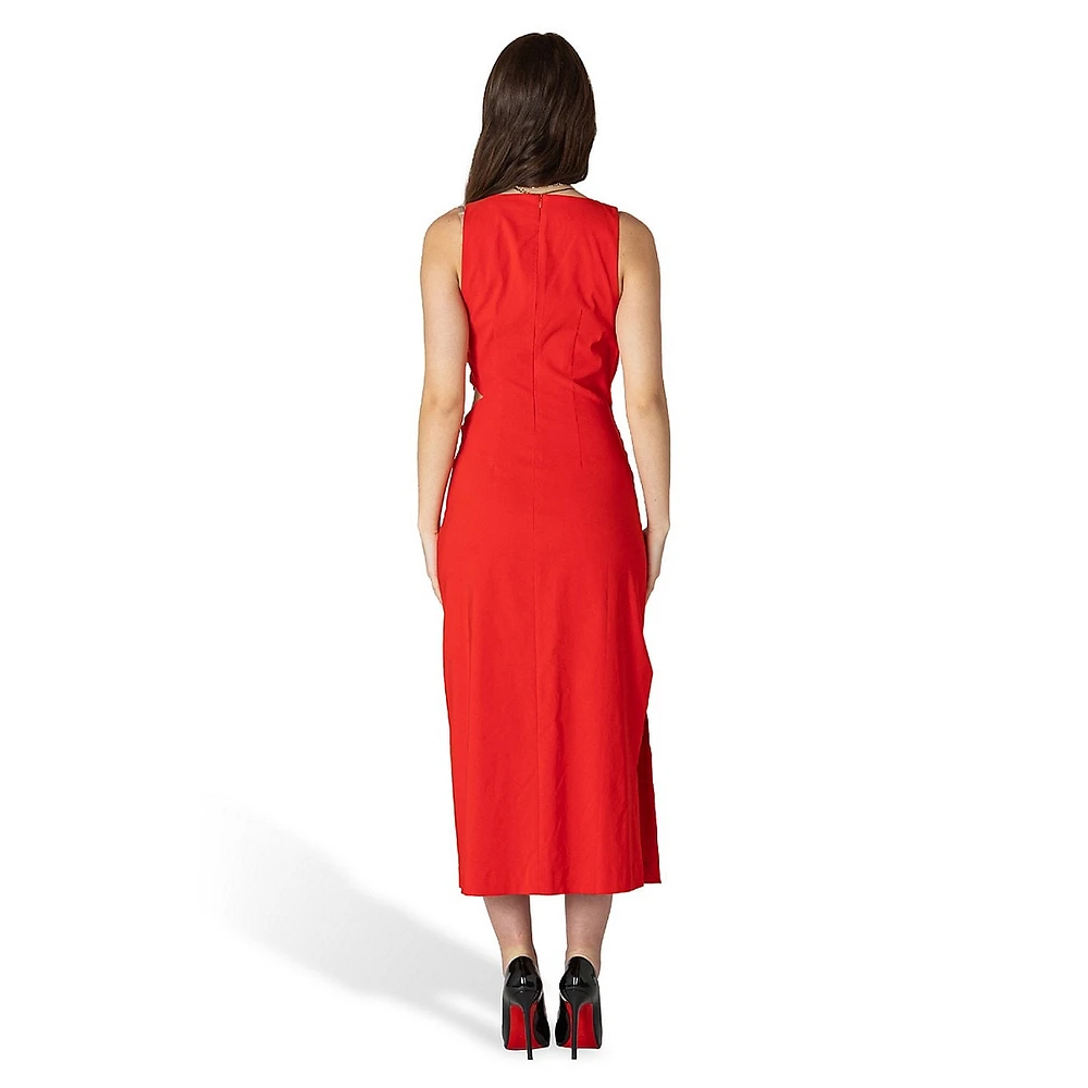 Knotted & Side Cut-Out Midi Dress