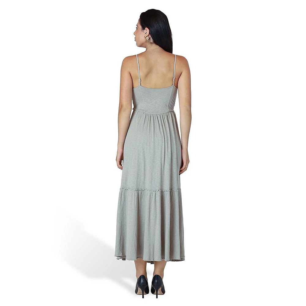 Raw-Edge Tiered Midi Dress