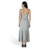 Raw-Edge Tiered Midi Dress