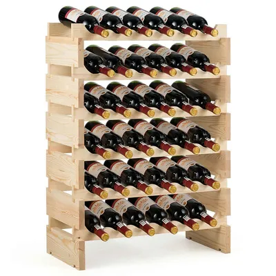 36 Bottle Modular Wine Rack 6 Tier Stackable Wooden Display Shelves Wobble-free