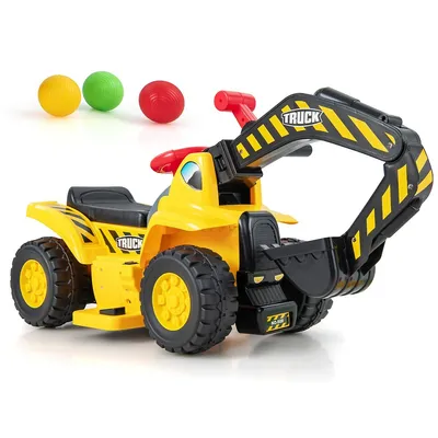 6v Electric Kids Ride On Excavator Pretend Play Toy Tractor W/ Basketball Hoop