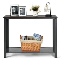 Console Sofa Table W/ Storage Shelf Metal Frame Wood Look Entryway Table Silver