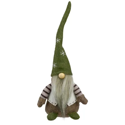 12" Green And Brown Sitting Gnome With Vest Christmas Figure