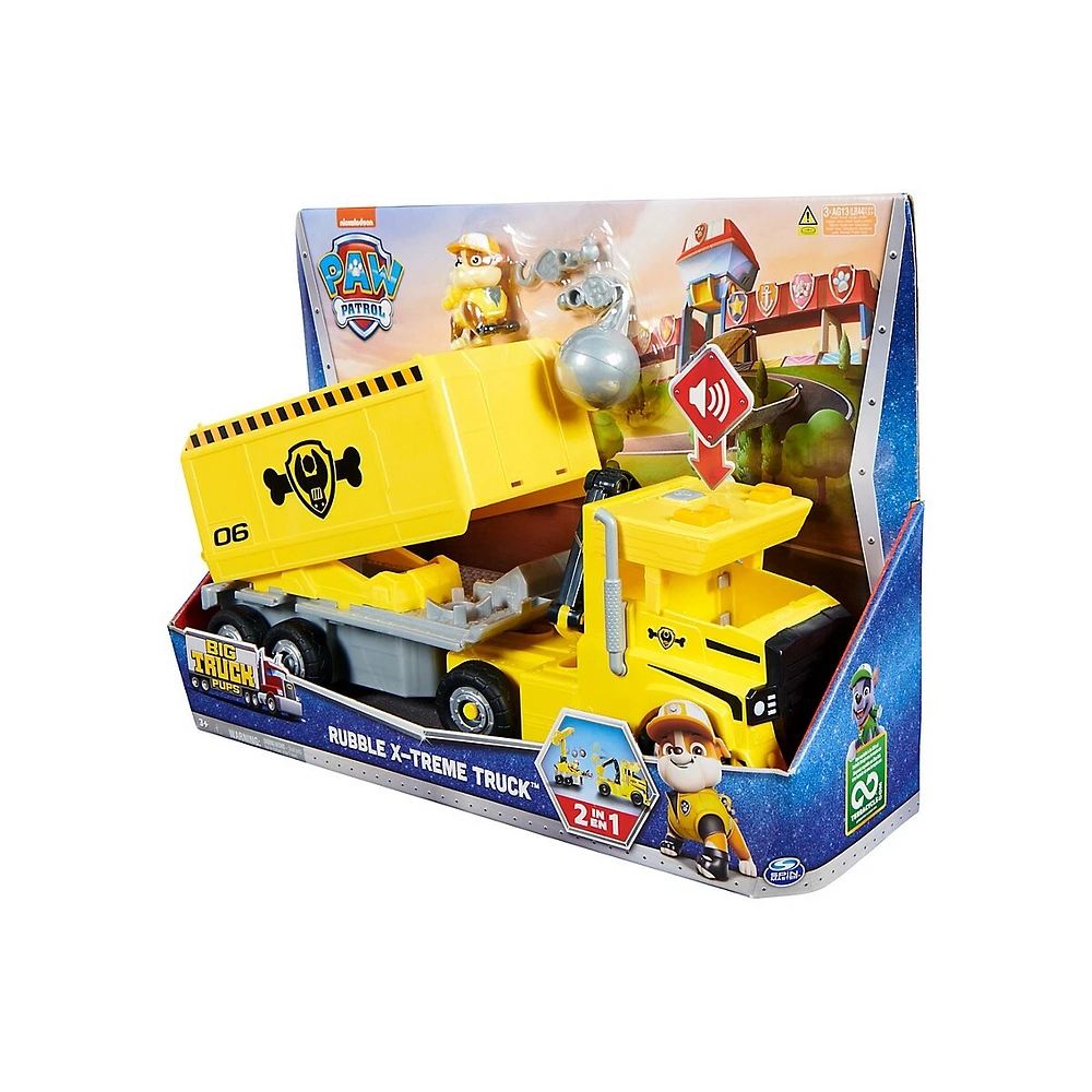 Camion transformable 2 en 1 Rubble X-Treme, excavatrice, grue, lumières, sons et figurines