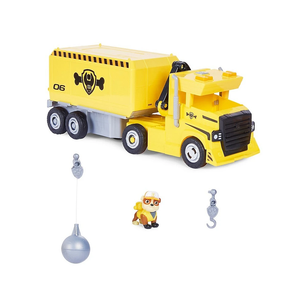 Camion transformable 2 en 1 Rubble X-Treme, excavatrice, grue, lumières, sons et figurines