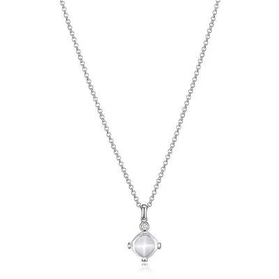 Rhodium-plated Sterling Silver Synthetic White Crystal & Cubic Zirconia Pendant Necklace