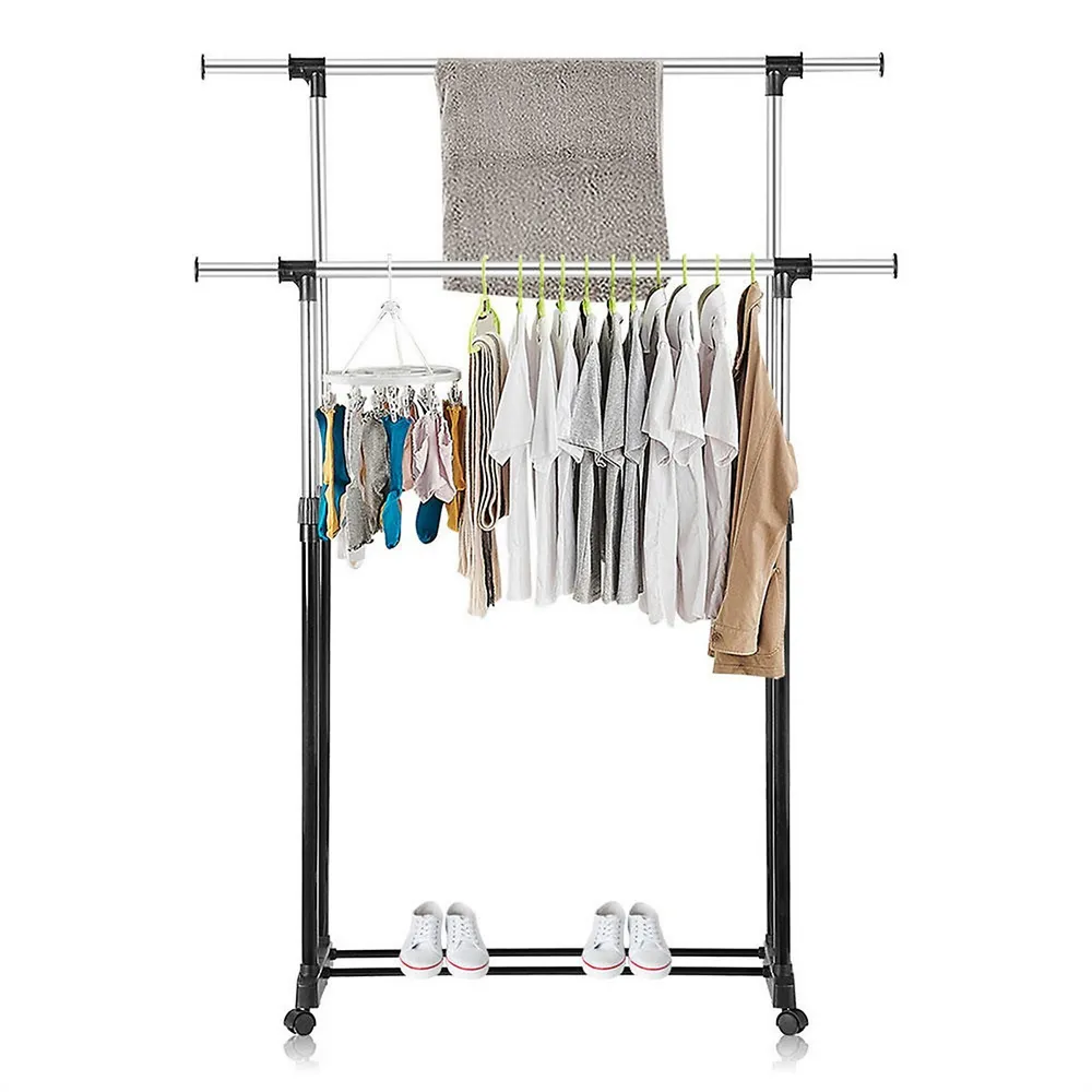 SortWise Double Clothing Garment Rack, Rolling Clothes Organizer
