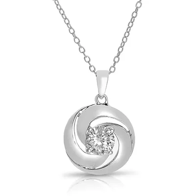 Sterling Silver White Gold Plating With Clear Cubic Zirconia Pendant Necklace