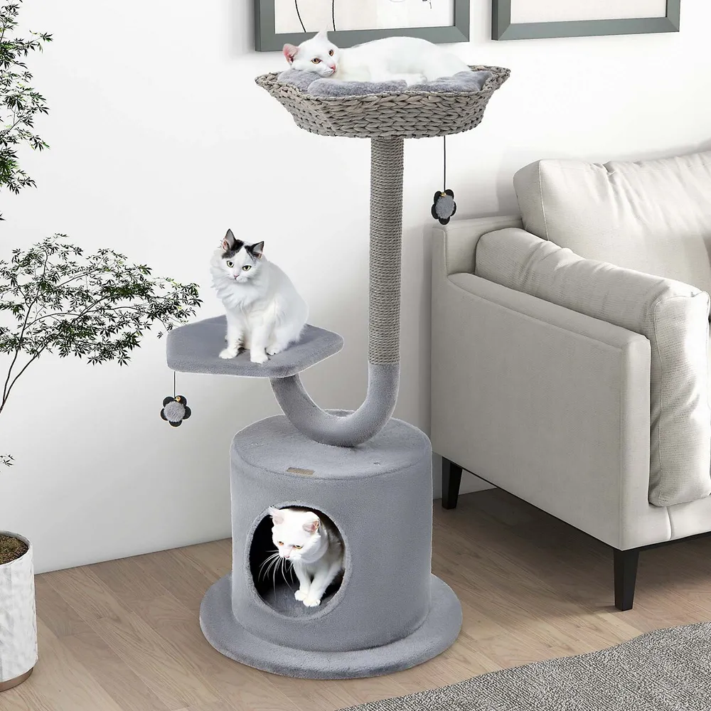 42" Cat Tree Tower 3-layer Activity Center With Scratching Post Condo & 2 Perches