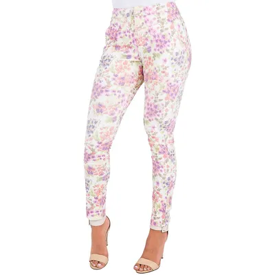 Curvy Floral Print High Waist Ankle Length Cropped Pants