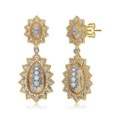 White Gold And 14k Yellow Gold Plated Cubic Zirconia Drop Earrings
