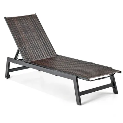 Patio Galvanized Steel Chaise Lounge With Wheels Outdoor Pe Rattan Recliner Chair