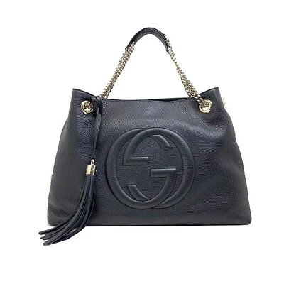 Soho Black Cellarius Gg Logo Leather Chain Tote Bag