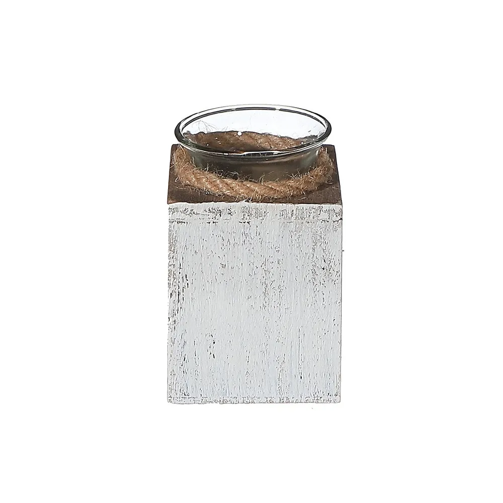 White Wooden Tealight Candle Holder