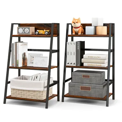2pc 3-tier Ladder Bookshelf Industrial Storage Rack Bookcase Plant Display Shelf