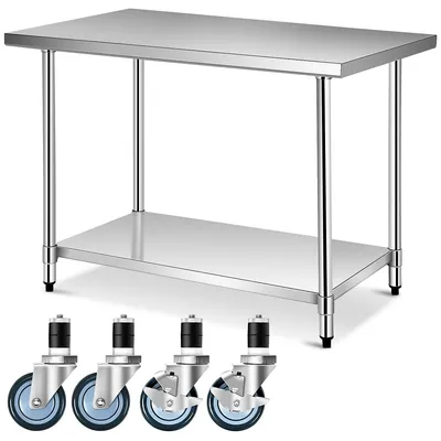 30'' X 48'' Stainless Steel Commercial Kitchen Work Table W/ 4 Wheels
