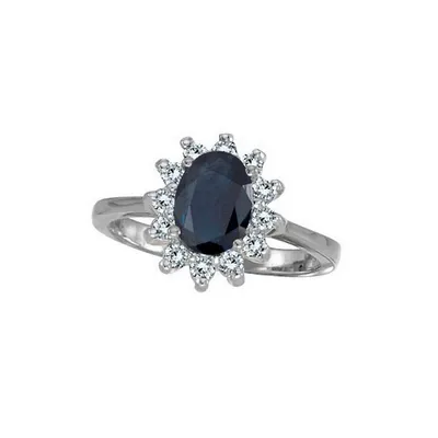 Lady Diana Blue Sapphire And Diamond Ring 14k White Gold (2.10 Ctw)