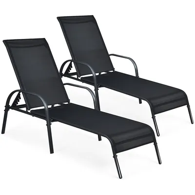 Costway 2pcs Outdoor Patio Lounge Chair Chaise Fabric Adjustable Reclining Armrest Black