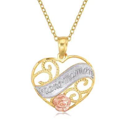 Yellow Gold Plated Sterling Silver # 1 Grandmere With Pink Flower Necklace