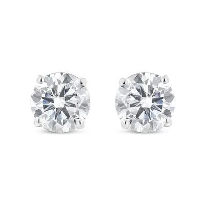 14k White Gold 2.00 Cttw Lab Grown Round Brilliant-cut Diamond Classic 4-prong Stud Earrings With Screw Backs (f-g Color, Vvs2-vs1 Clarity)