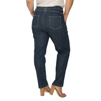 Plus Elastic Waist High Rise Slim Straight Denim Jeans