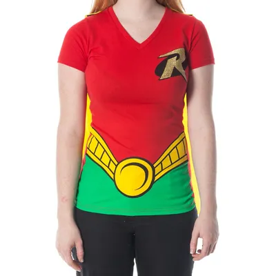 Dc Comics Robin Costume Womens Red T-shirt With Cape