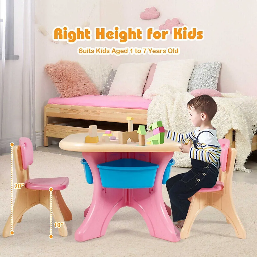 Plastic Children Kids Table & Chair Set 3 Pc Play Furniture