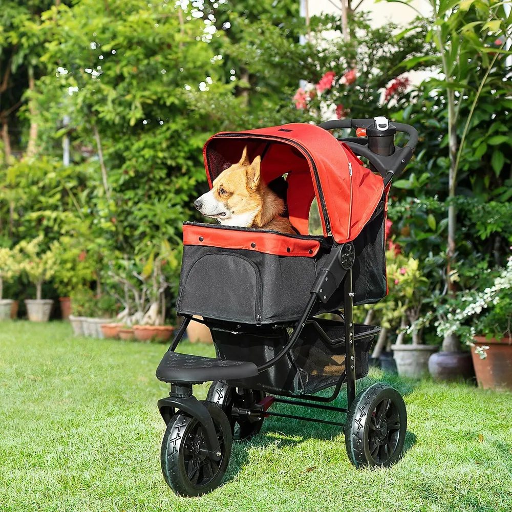 3 Wheel Folding Dog Stroller Jogger For S&m-sized Dogs