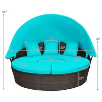 Patio Rattan Daybed Cushioned Sofa Adjustable Table Top Canopy Turquoise